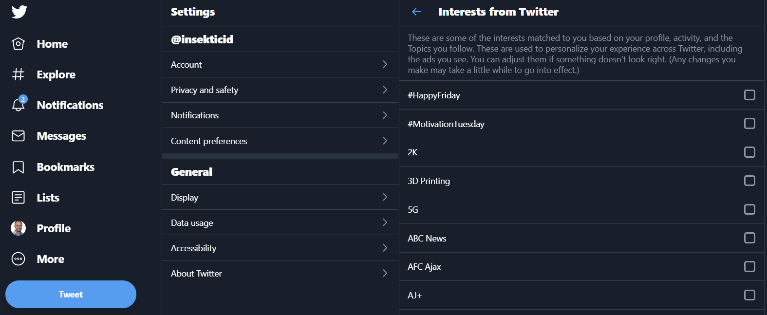 Solved - How to remove (uncheck) all your Twitter interests?
